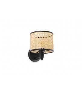 Applique murale avec liseuse LED rotin Mambo, coloris noir