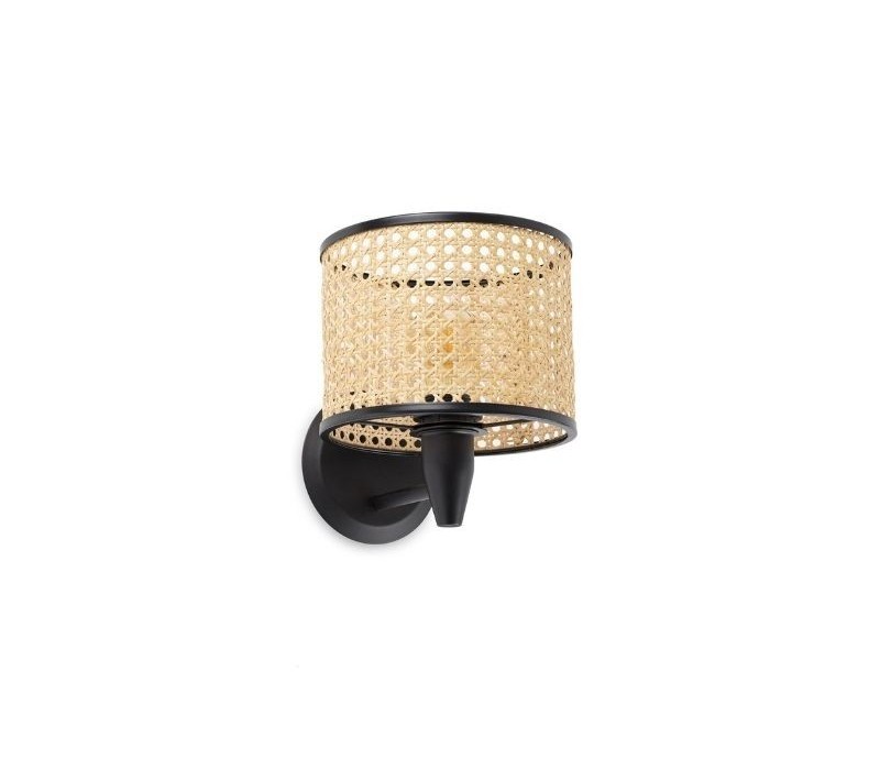 Applique murale avec liseuse LED rotin Mambo, coloris noir