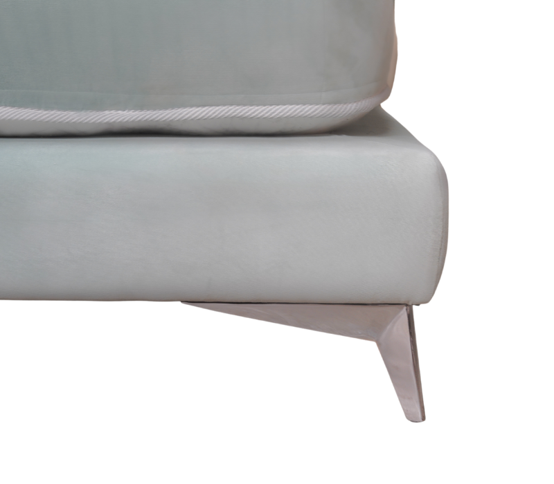 Sommier tapissier à lattes et matelas 100% naturel, pieds en aluminium brossé