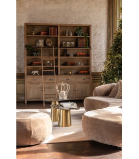 Bibliothèque bois style nature avec grande échelle, 5 large étagères et 5 grands placards. Poignets noir