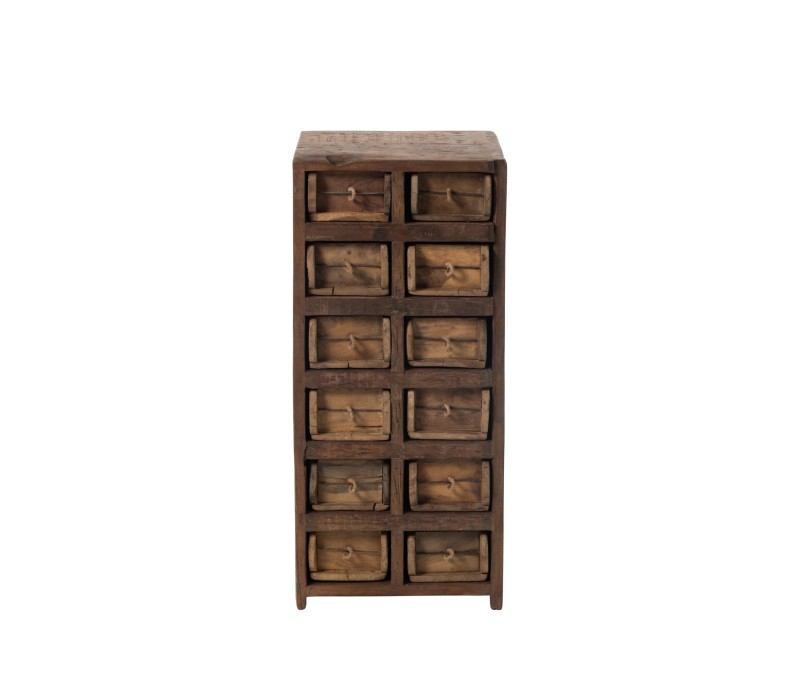 Armoire 12 Tiroirs Brut Bois Recycle Marron, bois vieilli style industriel poignet corde