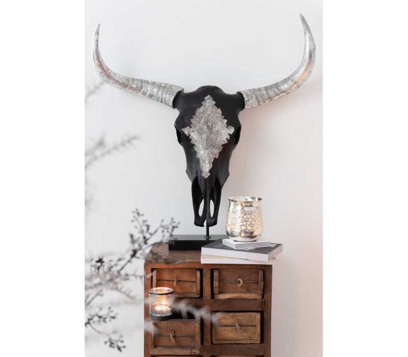 Armoire 12 Tiroirs Brut Bois Recycle Marron avec tête d'animaux et bougie senteur