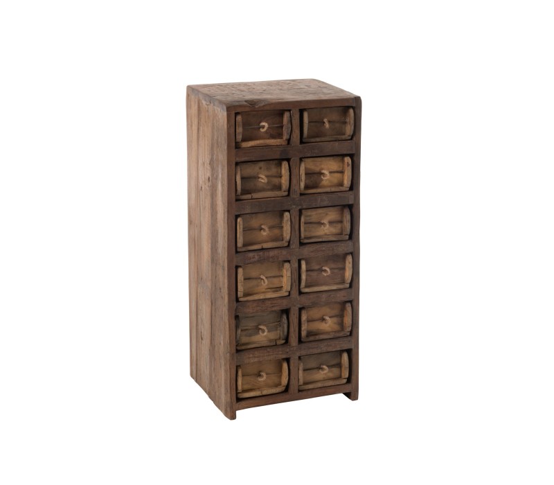 Vue de coté belle armoire 12 Tiroirs Brut Bois Recycle Marron