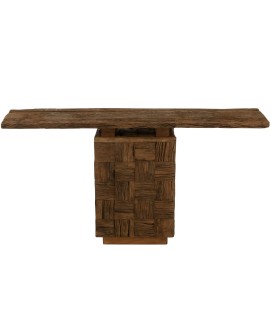 Console Woody en bois naturel, plateau et console en bois teinté. meuble d'exposition exotique