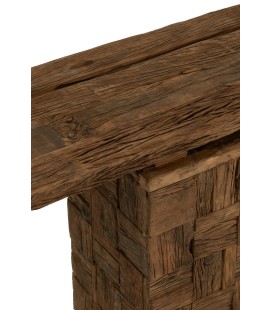 Console Woody en bois naturel, plateau et console en bois teinté. meuble d'exposition exotique