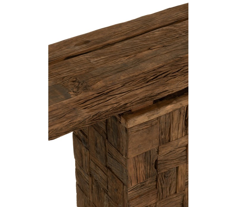 Console Woody en bois naturel, plateau et console en bois teinté. meuble d'exposition exotique