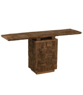 Console Woody en bois naturel, plateau et console en bois teinté. meuble d'exposition exotique