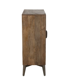 vue de coté Armoire 2 Portes Bois De Manguier Marron, motif sur les portes