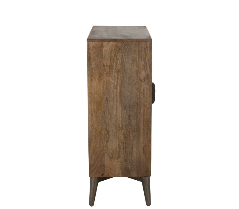 vue de coté Armoire 2 Portes Bois De Manguier Marron, motif sur les portes