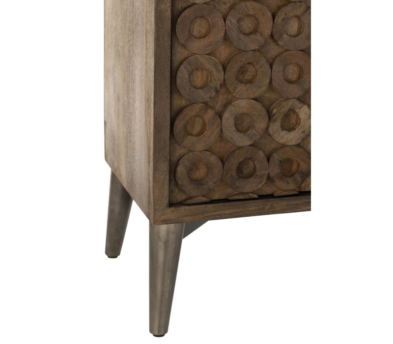 pieds de meuble laiton Armoire 2 Portes Bois De Manguier Marron, motif sur les portes