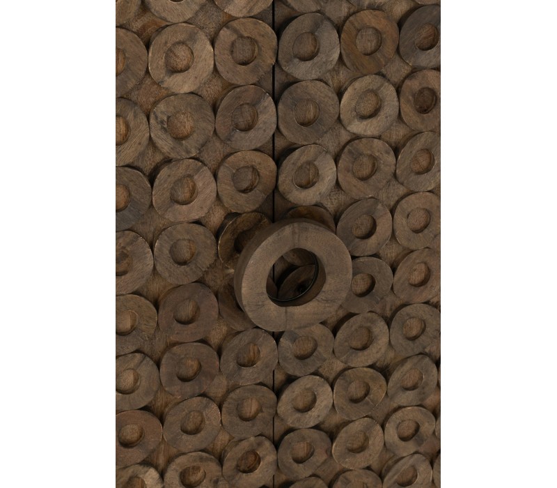 poignet en bois rond Armoire 2 Portes Bois De Manguier Marron, motif sur les portes