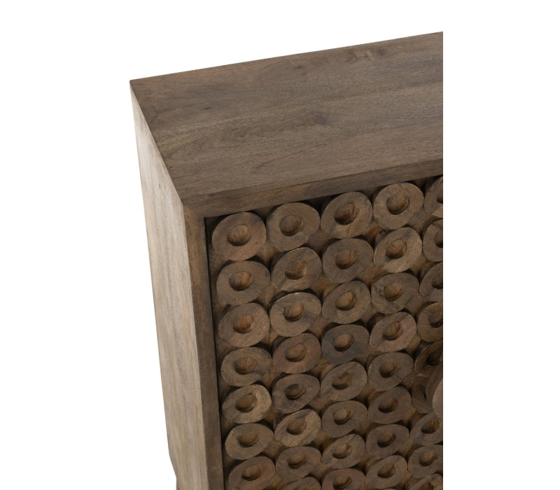 vue de haut Armoire 2 Portes Bois De Manguier Marron, motif sur les portes