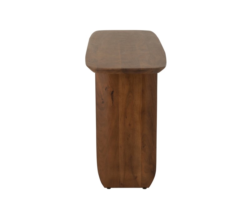 vue de coté Console Bois D'acacia Marron , sobre et épurée, lignes arrondies