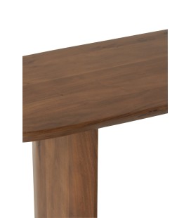 détails de la console Bois D'acacia Marron , plateau sobre et épurée, lignes arrondies