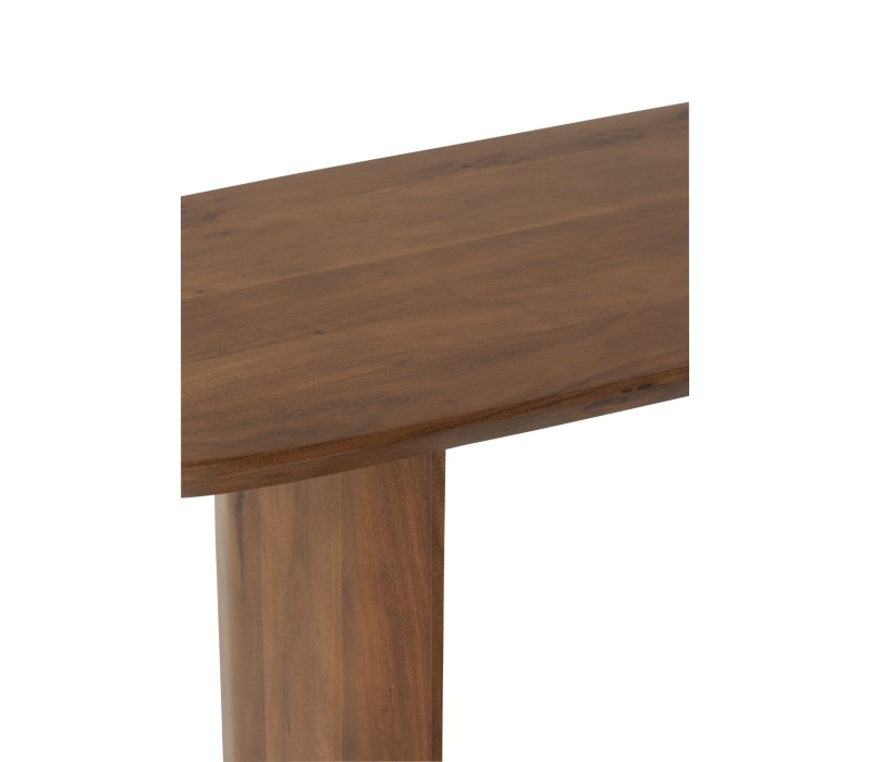 détails de la console Bois D'acacia Marron , plateau sobre et épurée, lignes arrondies