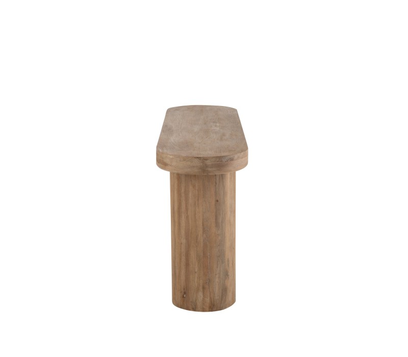 Console en bois de Manguier naturel , lignes arrondies deux pieds en bois vue de coté