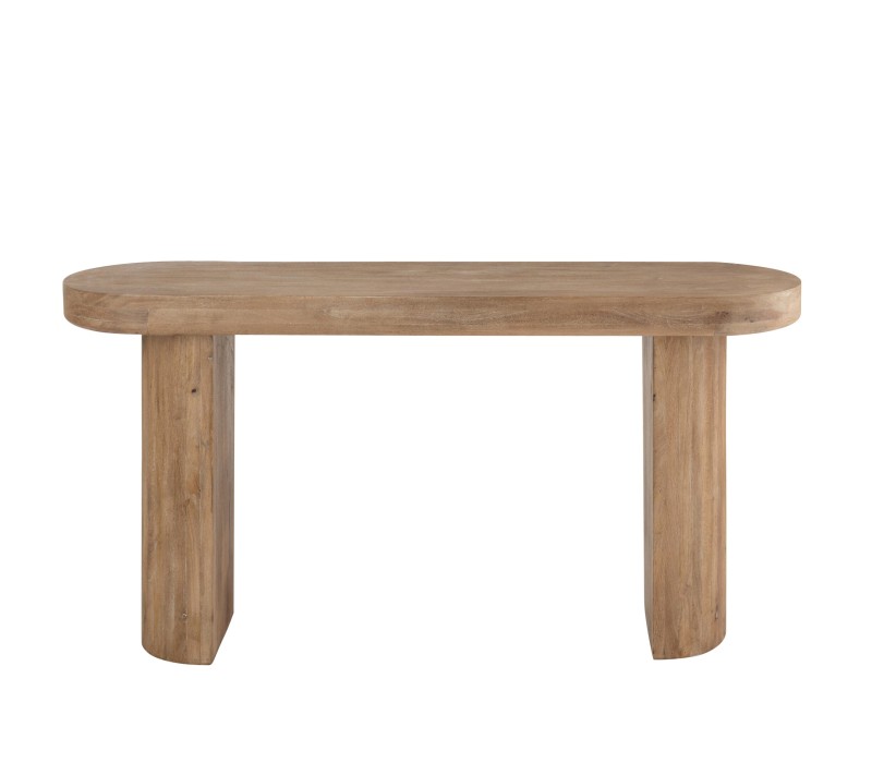 Console en bois de Manguier naturel , lignes arrondies deux pieds en bois