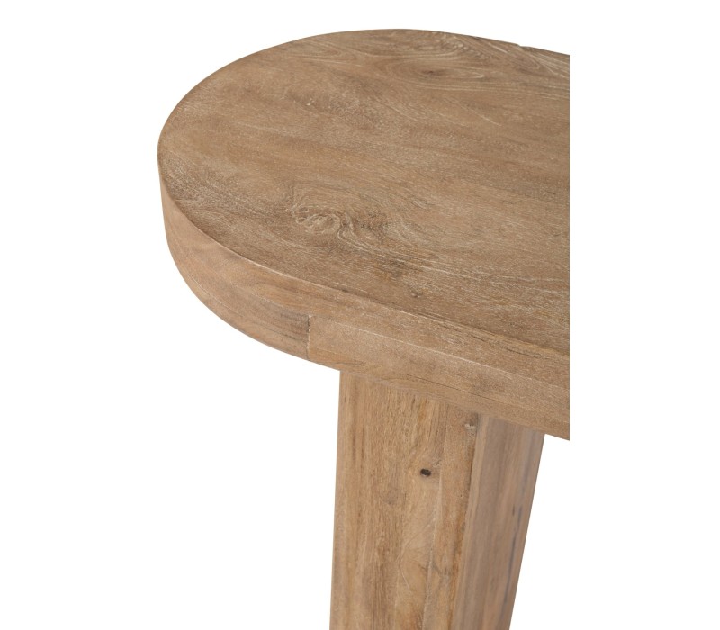 Console en bois de Manguier naturel , lignes arrondies deux pieds en bois vue de haut
