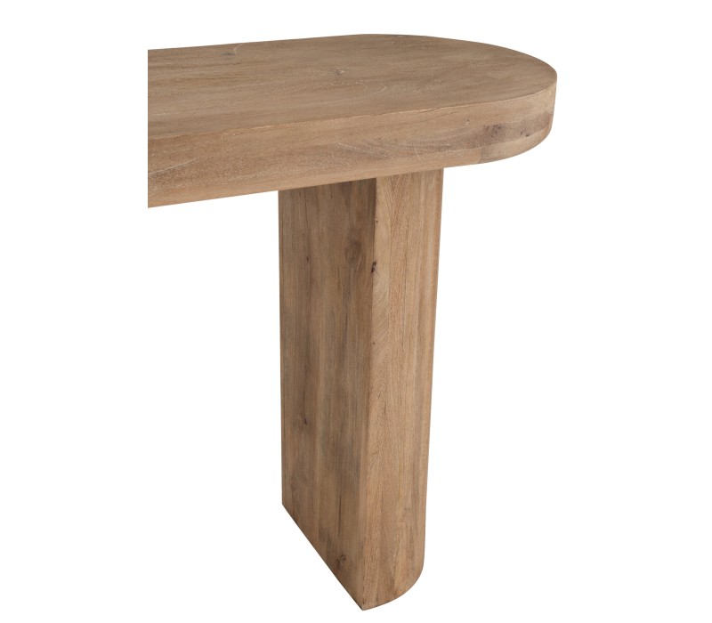Console en bois de Manguier naturel , lignes arrondies deux pieds en bois détails du meuble