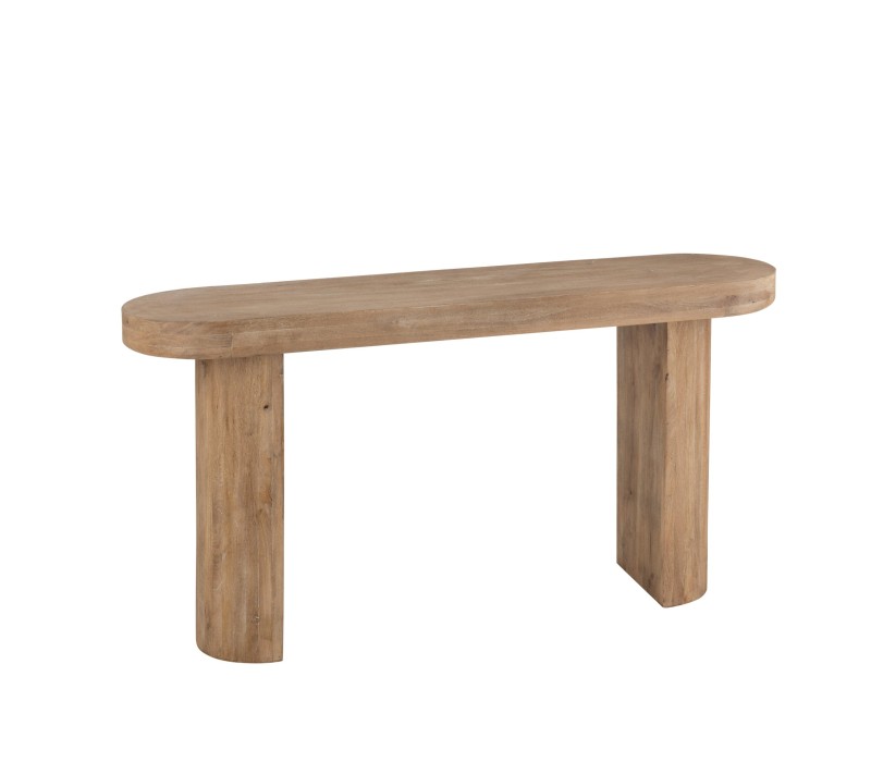 Console en bois de Manguier naturel , lignes arrondies deux pieds en bois