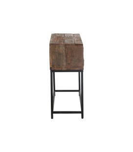 Console 8 Tiroirs Brut Recycle Bois Marron vue de coté