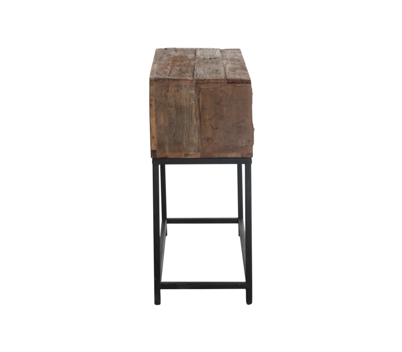 Console 8 Tiroirs Brut Recycle Bois Marron vue de coté