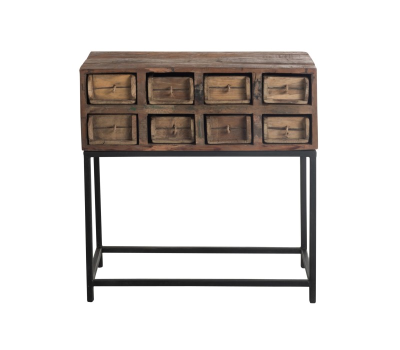 Console 8 Tiroirs Brut Recycle Bois Marron