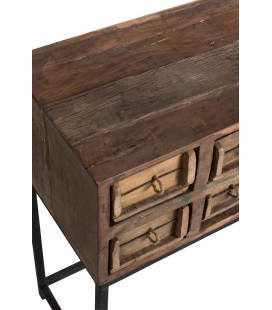 Console 8 Tiroirs Brut Recycle Bois Marron vue du haut