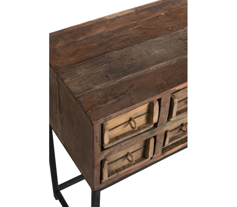 Console 8 Tiroirs Brut Recycle Bois Marron vue du haut