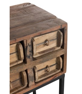 Console 8 Tiroirs Brut Recycle Bois Marron poignet corde