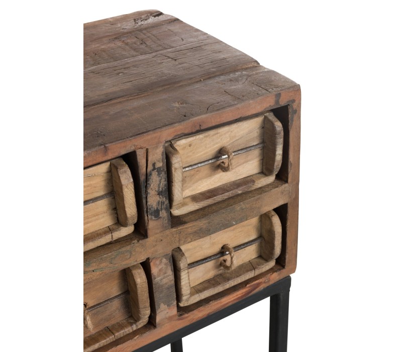 Console 8 Tiroirs Brut Recycle Bois Marron poignet corde