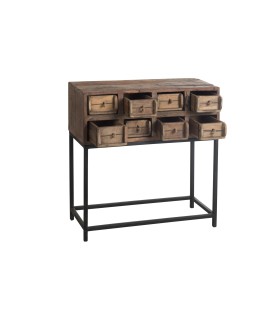 Console 8 Tiroirs Brut Recycle Bois Marron