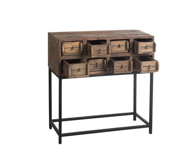 Console 8 Tiroirs Brut Recycle Bois Marron