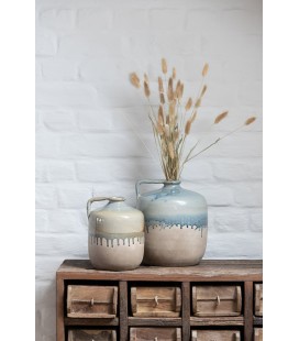 Console 8 Tiroirs Brut Recycle Bois Marron vase en céramique et blé
