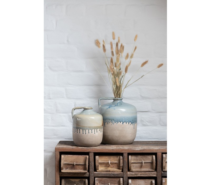 Console 8 Tiroirs Brut Recycle Bois Marron vase en céramique et blé