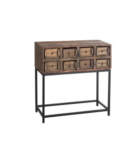 Console 8 Tiroirs Brut Recycle Bois Marron