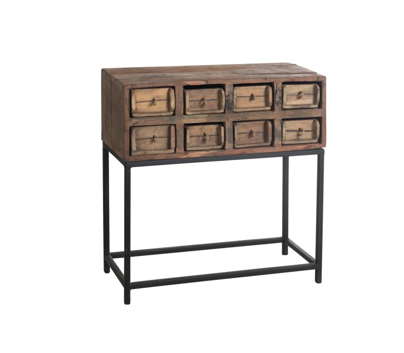 Console 8 Tiroirs Brut Recycle Bois Marron