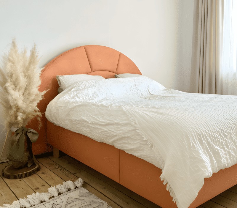 Tête de lit arrondie Hume en tissu ocre, déstockage 160 cm