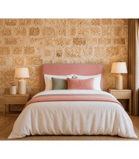 Tête de Lit Velours Rose & Passepoil Vert