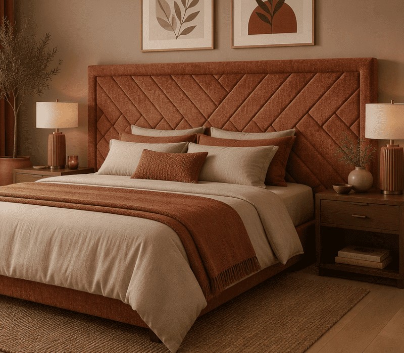 Tête de lit capitonnée Empire 180 cm, motif chevrons, tissu terracotta - alphacreatio.com