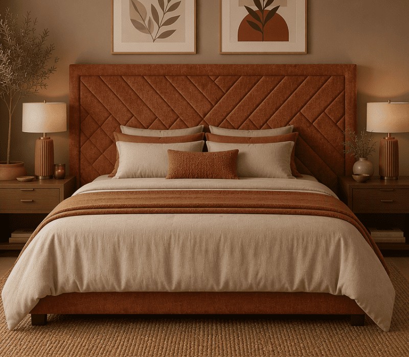 Tête de lit Empire 180 cm en tissu chevrons terracotta, chambre style contemporain - alphacreatio.com