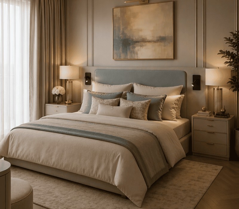 tête de lit hôtel avec liseuses et prises, intégration chevets