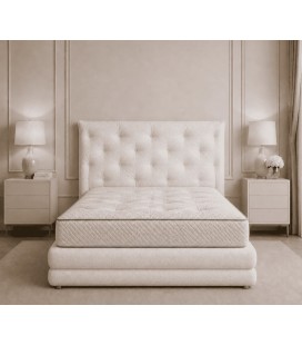 sommier tapissier avec double pourtour bombé en tissu blanc - 80x200 90x200 160x200 180x200 200x200