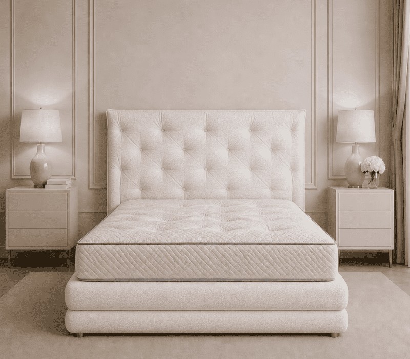 sommier tapissier avec double pourtour bombé en tissu blanc - 80x200 90x200 160x200 180x200 200x200
