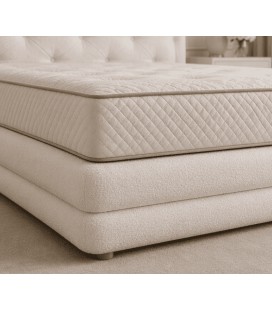 Sommier tapissier avec double pourtour bombé en tissu blanc, 80x200 à 200x200