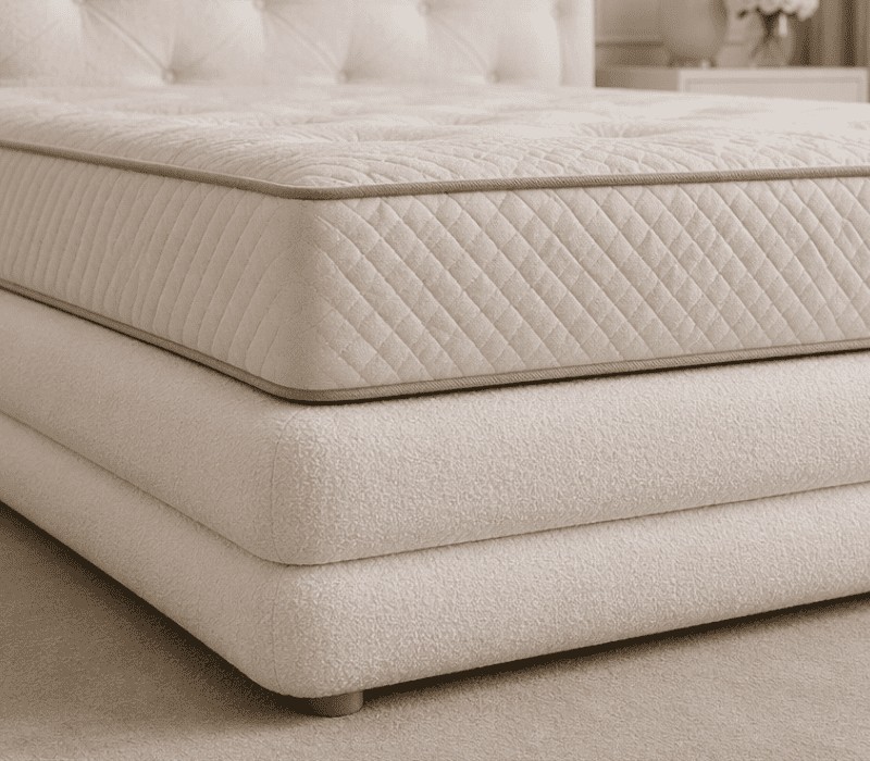 Sommier tapissier avec double pourtour bombé en tissu blanc, 80x200 à 200x200