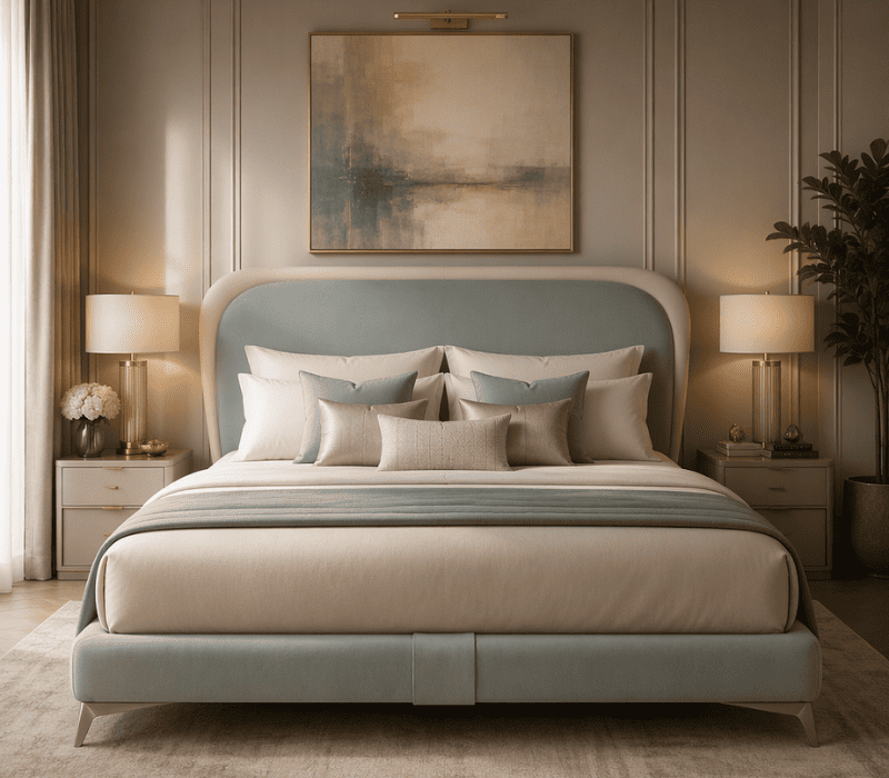 Chambre d'hôtel boutique avec tête de lit personnalisée fabrication française